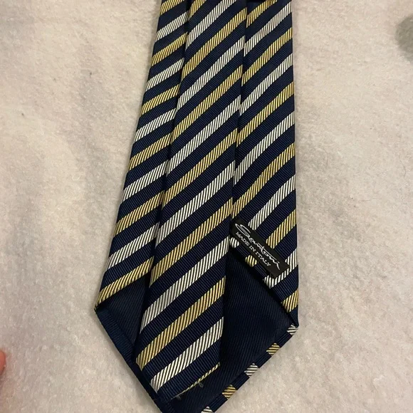 Santoni Blue and Yellow Striped Tie - Picture 3 of 4